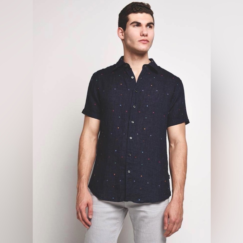 RODD AND GUNN RENFORTH SHORT SLEEVE SHIRT 100% Linen Button Up M Italy